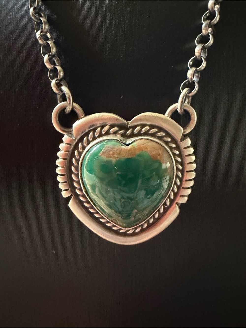 Jon McCray Navajo Sterling Silver Heart Pendant Necklace with Kingman Turquoise